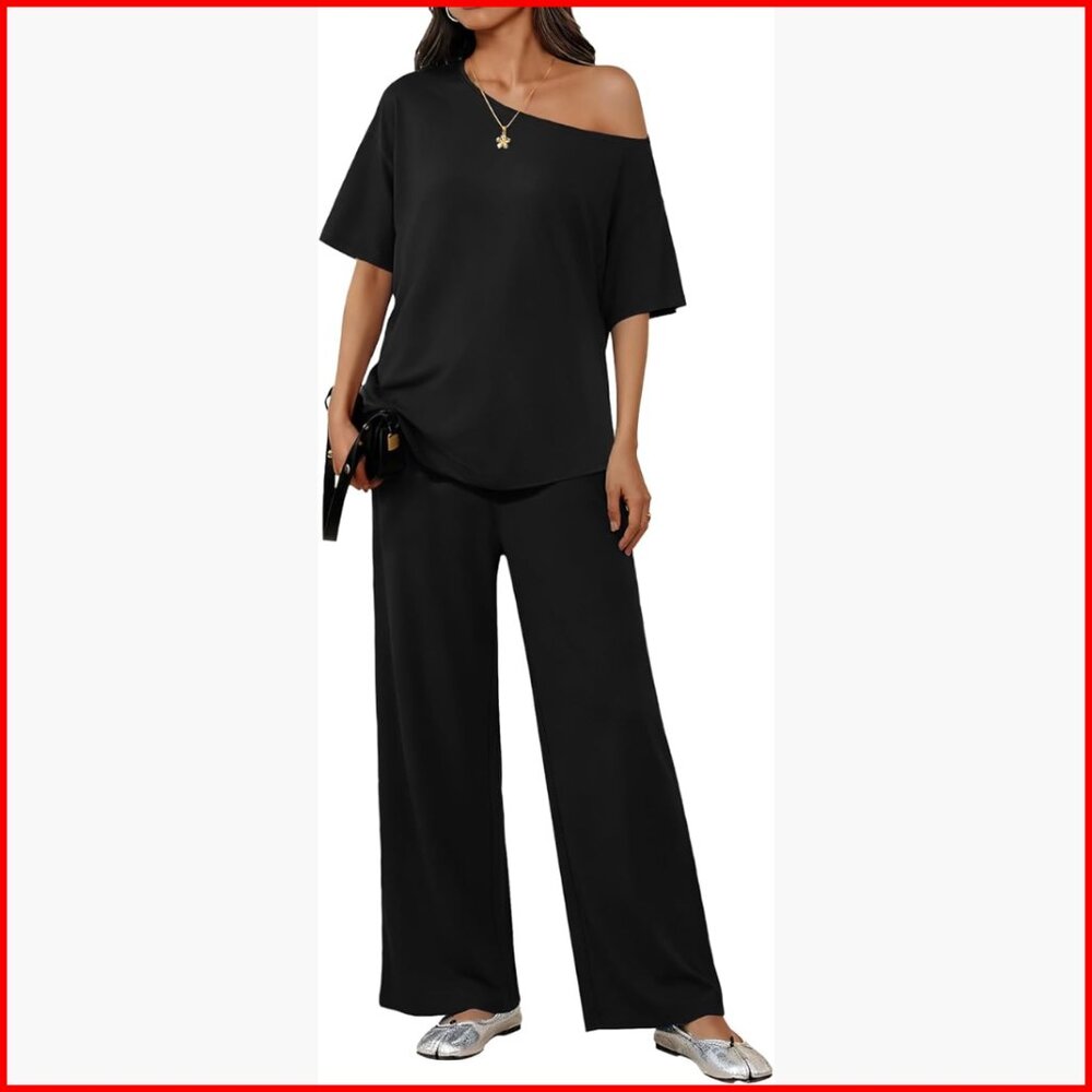 Off Shoulder Lounge Set With Drawstring Pants, Mo… - image 1
